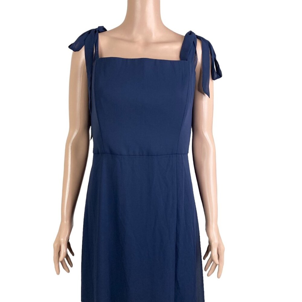 Dessy Collection Dress Womens 16 Luxchiff FL Bow Shoulder Blue Maxi Plus - Picture 6 of 12